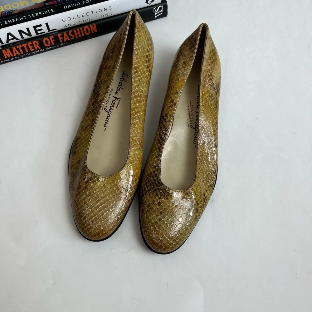Salvatore Ferragamo Snakeskin Ballet Flats Brown Yellow Size 6B